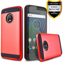 Motorola Moto E4 Plus Case, 2-Piece Style Hybrid Shockproof Hard Case Cover with [Premium Screen Protector] Hybird Shockproof And Circlemalls Stylus Pen (Red)